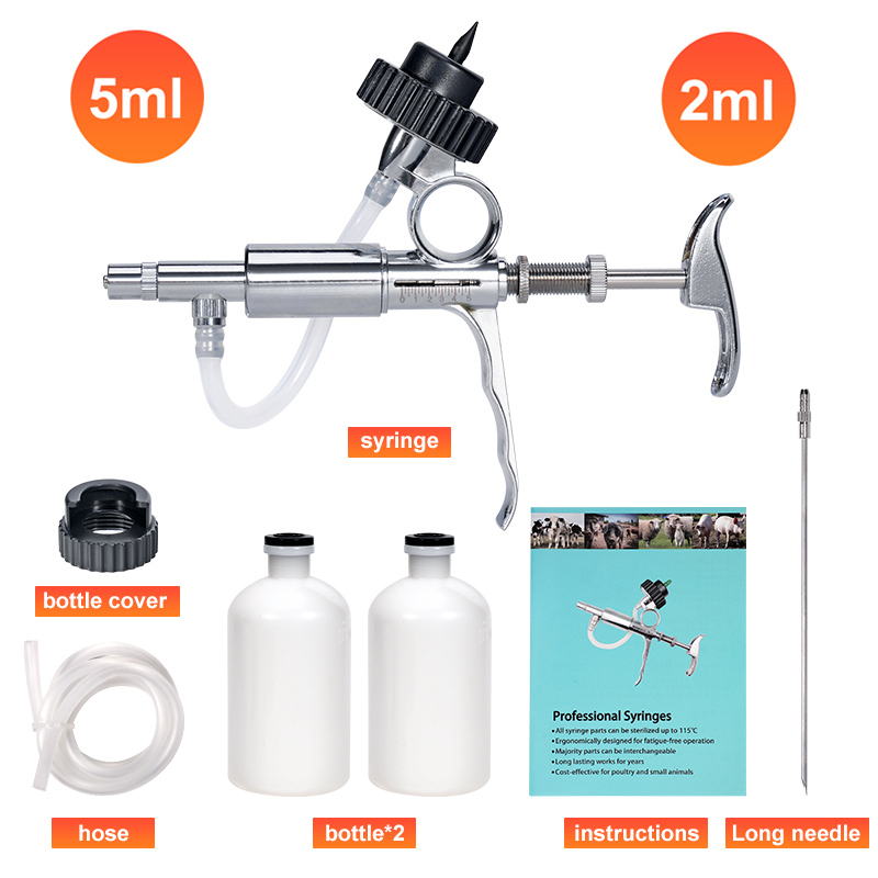 Veterinary Syringe Gun - 2ml/5ml Automatic Poultry Injector With Accessory